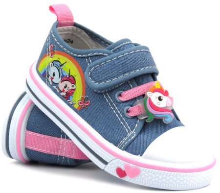 Trampki dziecięce z jednorożcem - American Club TEN 133/24, niebieskie