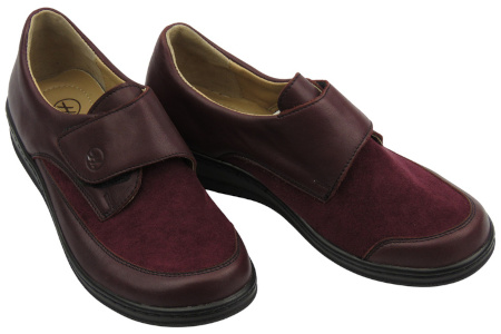 Wygodne półbuty damskie na rzep bordowe Helios Komfort 395