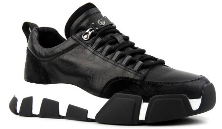 Sneakersy, buty sportowe męskie ze skóry naturalnej - JOHN DOUBARE Q258-W5-A59, czarne