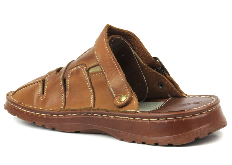 Skórzane klapki męskie - Dorian 300, brązowe