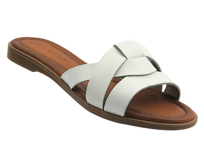 Skórzane klapki damskie białe Cambell 25-64014