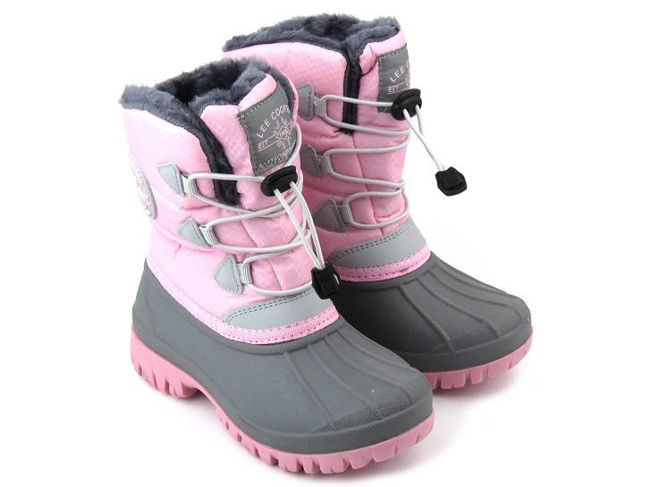 Śniegowce dziecięce ze ściągaczem - LEE COOPER LCJ-21-44-0518K, różowe z szarością