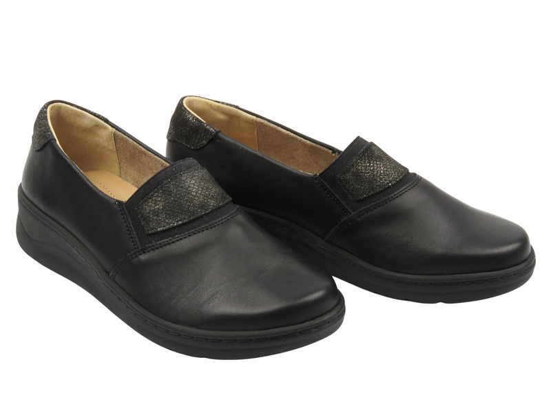 Wygodne półbuty damskie z miękkiej skóry czarne 2 Helios Komfort 455