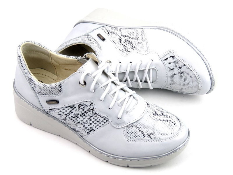 Sneakersy damskie z suwakiem i sznurowaniem - Helios Komfort 347, srebrne 2