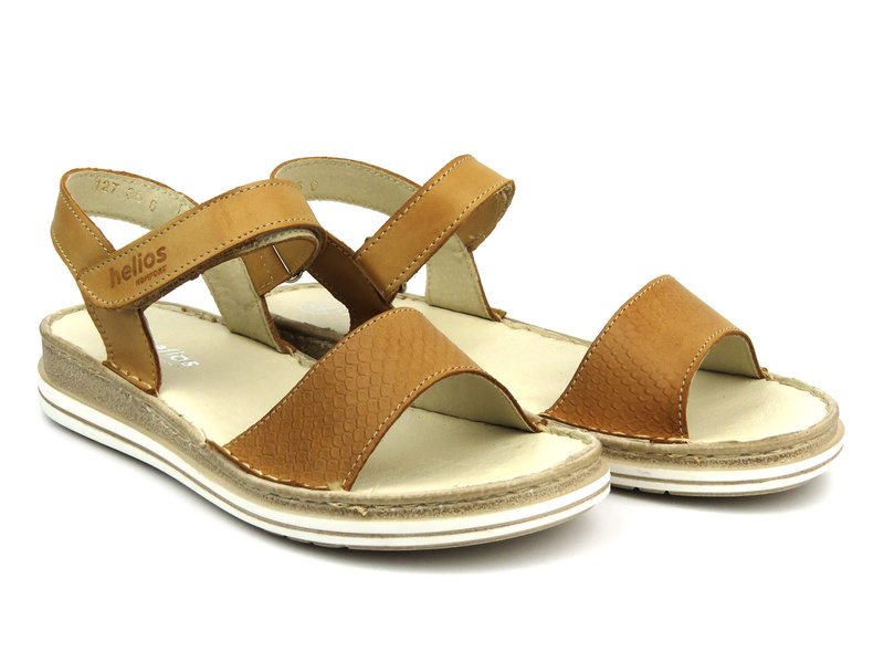 Skórzane sandały damskie - HELIOS Komfort 127, jasnobrązowe