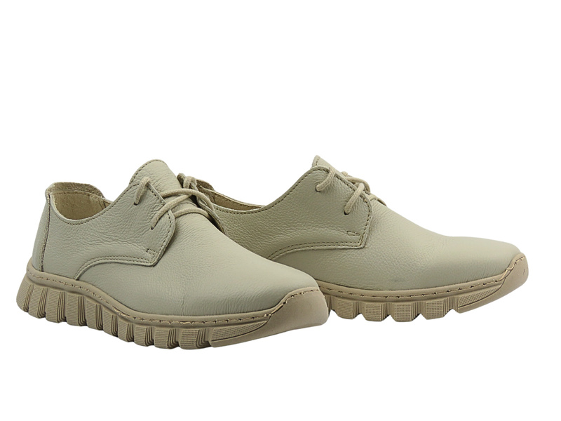 Lekkie, wygodne półbuty damskie skórzane ecru Helios Komfort 417