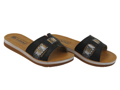 Klapki damskie z błyszczącą cholewką INBLU ZO-08, czarne