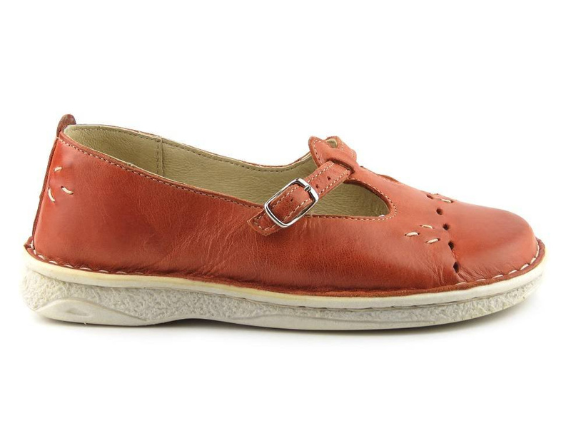 Skórzane półbuty dla dziewczynki - Helios 429, pomarańczowe