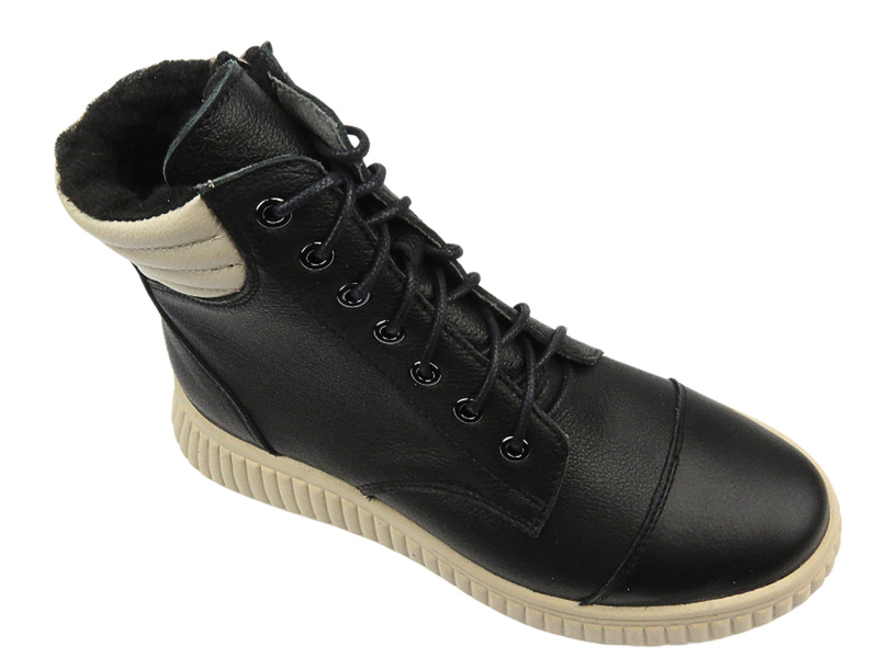 Skórzane botki damskie na zamek HELIOS Komfort 599, czarne/ecru