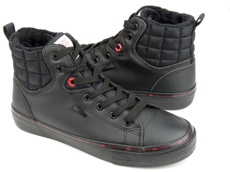 Ocieplane trampki męskie za kostkę - CROSS JEANS KK1R4054C, czarne