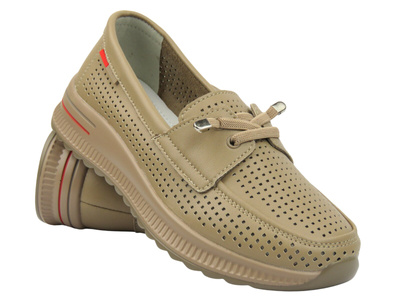 Ażurowe półbuty damskie - Sokolski W25-647, ciemnobeżowe