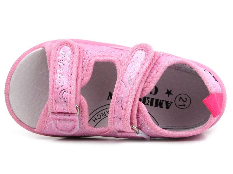 Sandałki dziecięce na rzepy - American Club TEN 38/22, różowe z jednorożcem