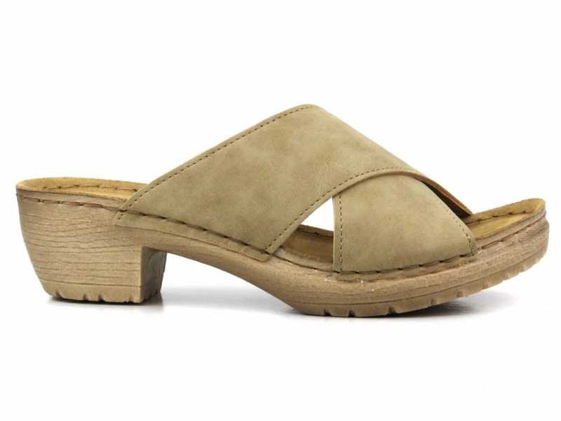 Klapki damskie na obcasie - INBLU BL-03, beżowe