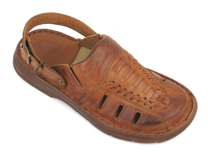 Skórzane klapki męskie ŁUKPOL 806/2, brązowe