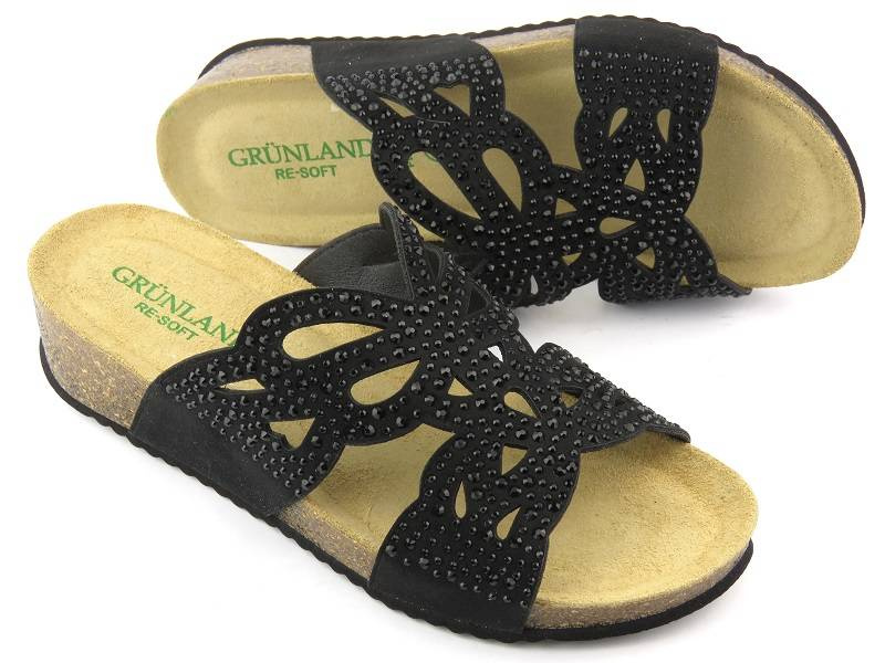 Klapki damskie ze skórzaną wkładką - GRUNLAND CB2999-70, czarne