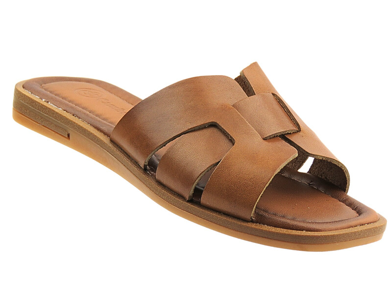 Skórzane klapki damskie brązowe Cambell 25-64310