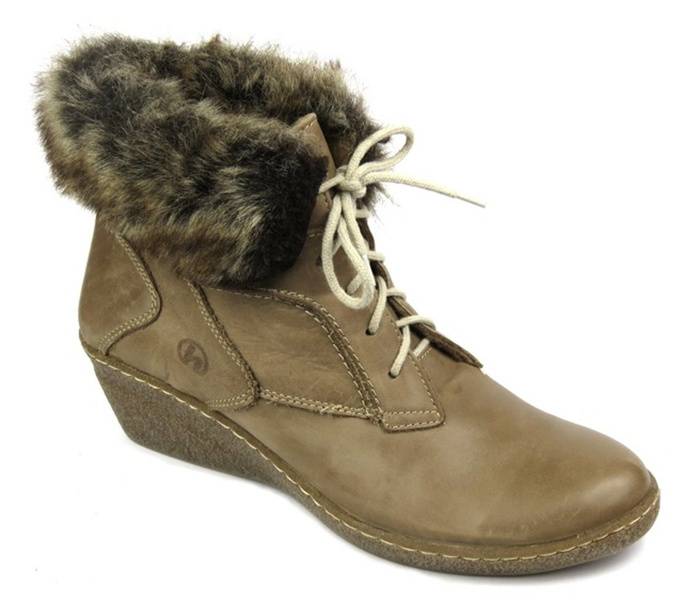 Ciepłe botki damskie na koturnie - HELIOS Komfort 615, beżowe