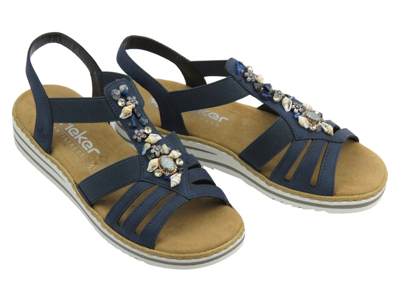 Sandały damskie Rieker V0649-14, niebieskie skórzane lekkie stylowe przewiewne