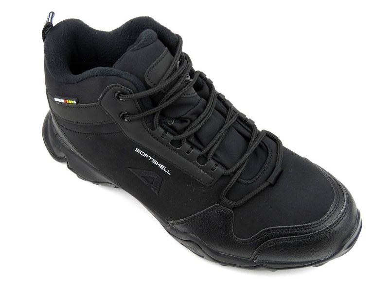 Wysokie trekkingi męskie z tkaniny SoftShell - AMERICAN CLUB WT63/21(22), czarne