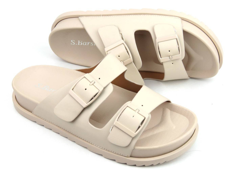 Wygodne klapki damskie ze skóry ekologicznej - S. BARSKI HY87-17A, beżowe