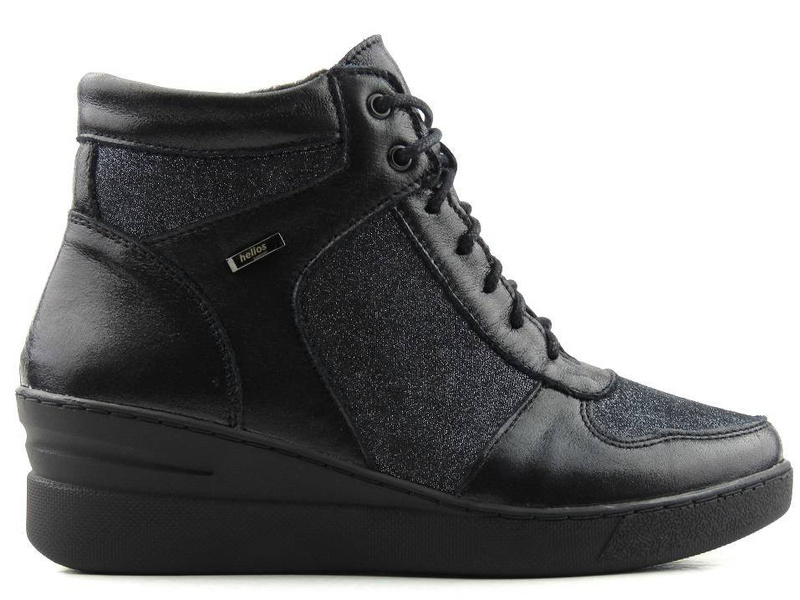 Skórzane botki, sneakersy damskie polskiej marki HELIOS Komfort 597, czarne z brokatem