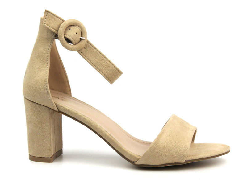 Eleganckie sandały damskie na słupku - Evento 20SD98-1617, beżowe zamszowe