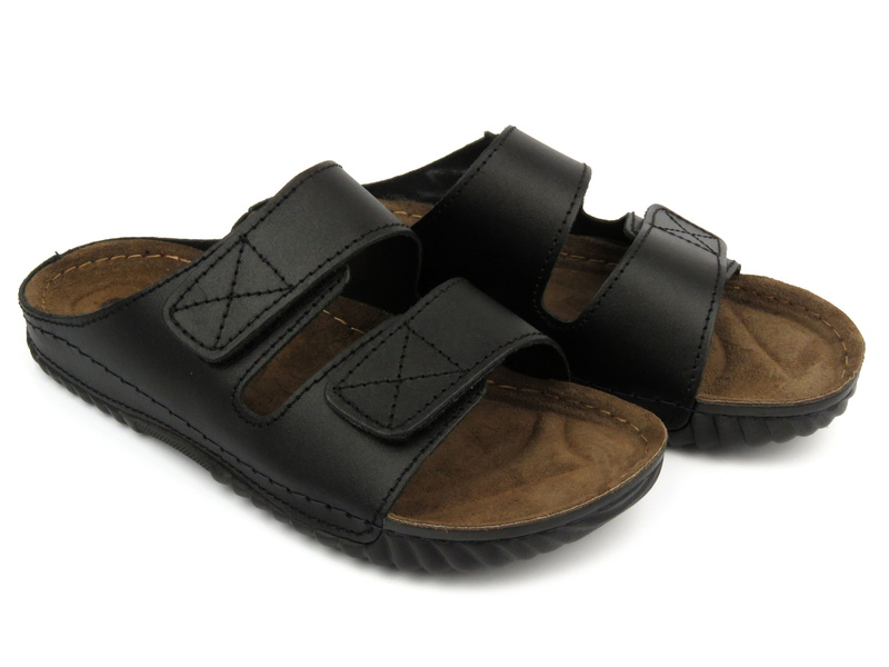 Skórzane klapki męskie na rzepy czarne INBLU FM-1U