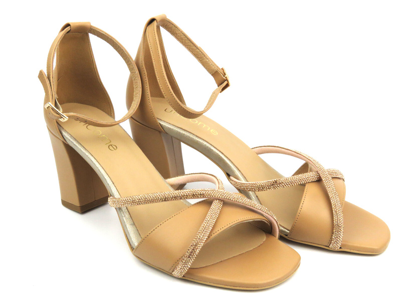 Sandały damskie na obcasie - UNCOME 38505, brązowe