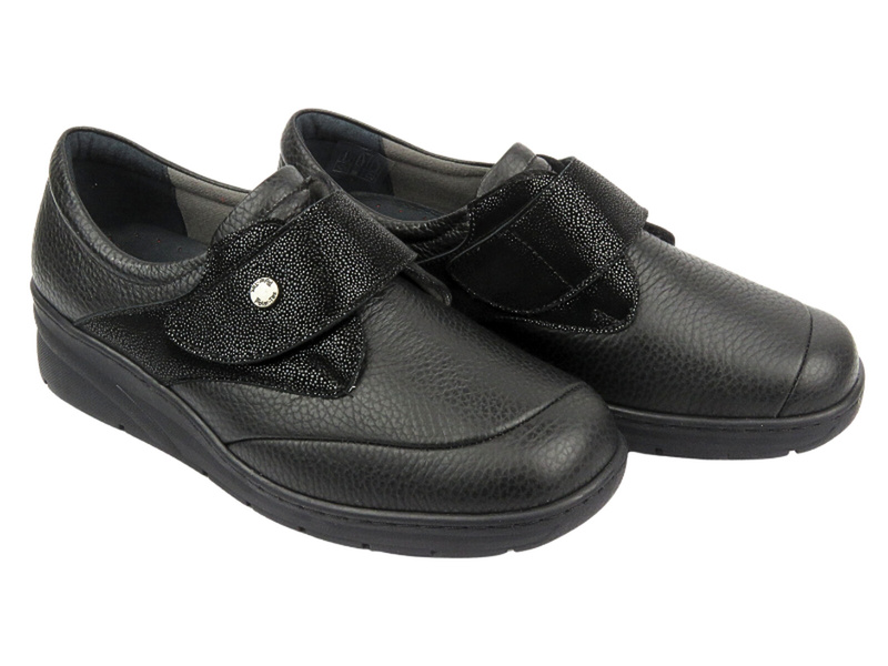Półbuty Damskie Comfortable 940389-01 Czarne Na Rzepy - Tęgość H