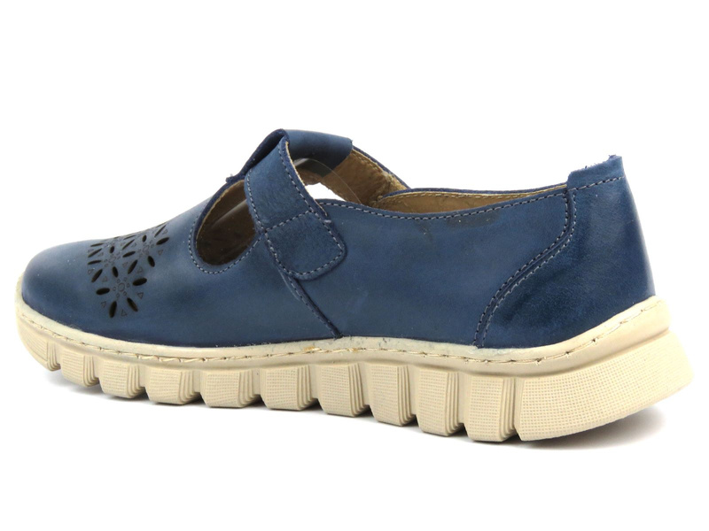 Skórzane półbuty damskie wiosenne - Helios Komfort 421, granatowe