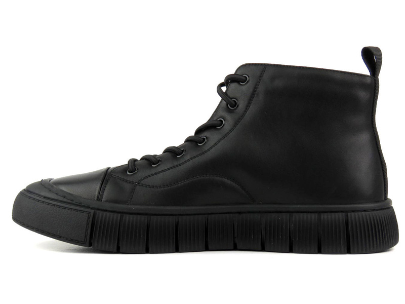 Skórzane sneakersy męskie za kostkę - JOHN DOUBARE 7092, czarne