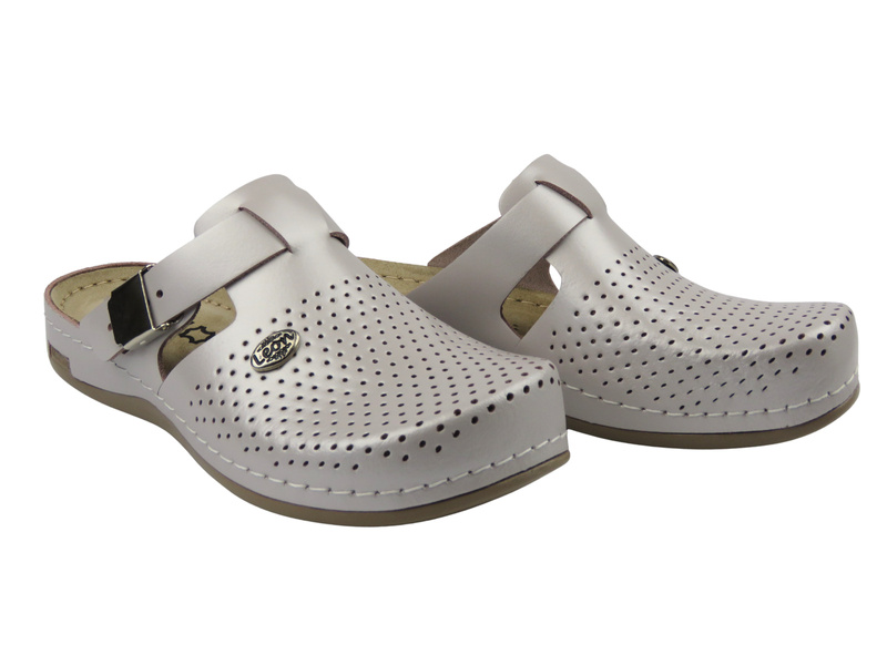 Skórzane klapki damskie perłowe Leon 950