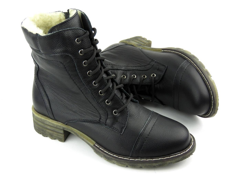 Ciepłe trzewiki, trapery damskie na zimę - WASAK 0546, czarne