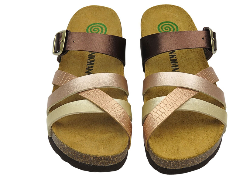 Wygodne, miękkie klapki damskie na koturnie - Brinkmann 700698-23, brązowo-beżowe