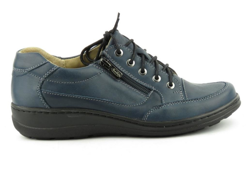 Sportowe, skórzane buty damskie - Helios Komfort 357, granatowe