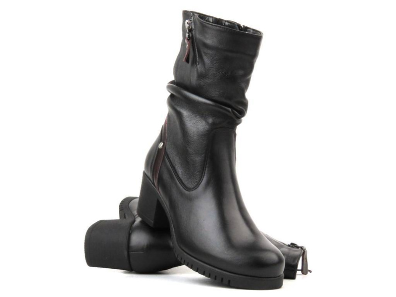 Wygodne, skórzane botki damskie na klocku - Galant Z23-4, czarne