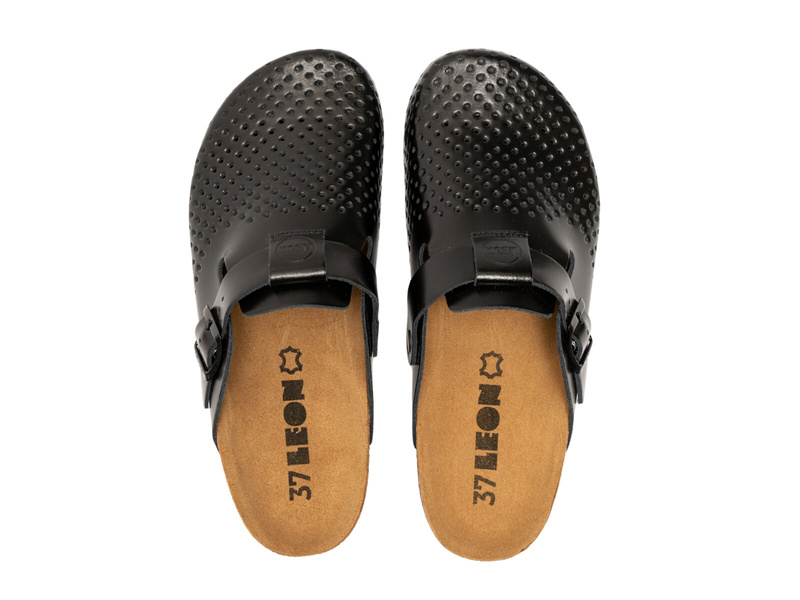 Skórzane Klapki Damskie Leon 4250, czarne