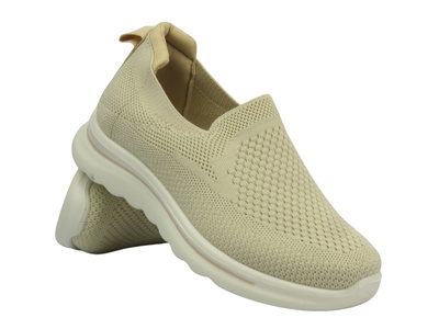 Materiałowe buty damskie sportowe - NEWS 22TX02-4815, beżowe