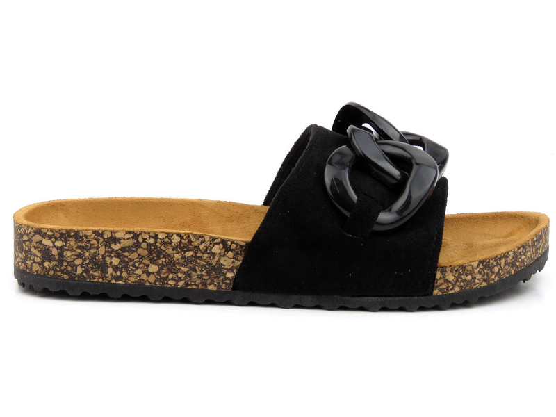 Płaskie klapki damskie z łańcuchem - Evento 22SD10-4802, czarne