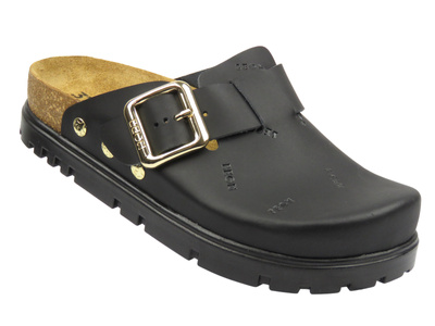 Skórzane klapki damskie z zakrytymi palcami czarne Leon 6000