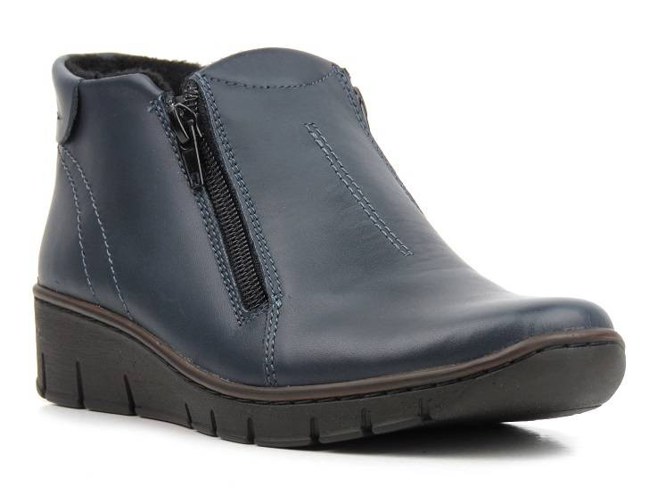 Skórzane botki damskie na suwak - HELIOS Komfort 545, granatowe