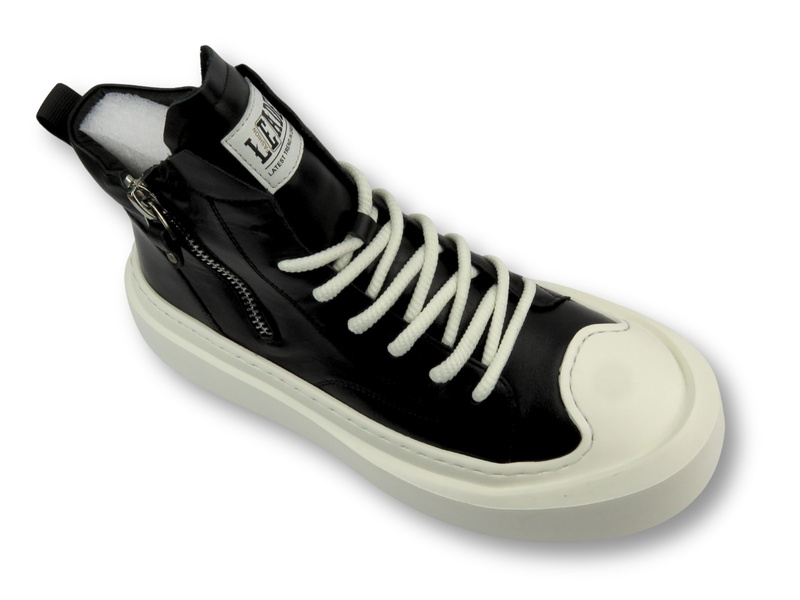 Skórzane sneakersy męskie za kostkę - JOHN DOUBARE 6119, czarne