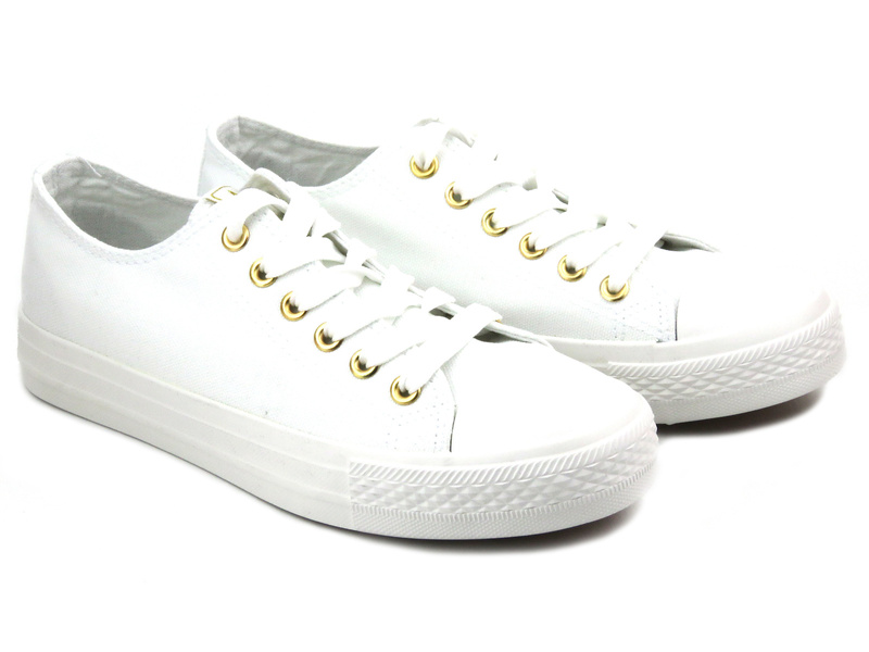 Jednolite, białe trampki damskie - NEWS 9SP30-1141, białe