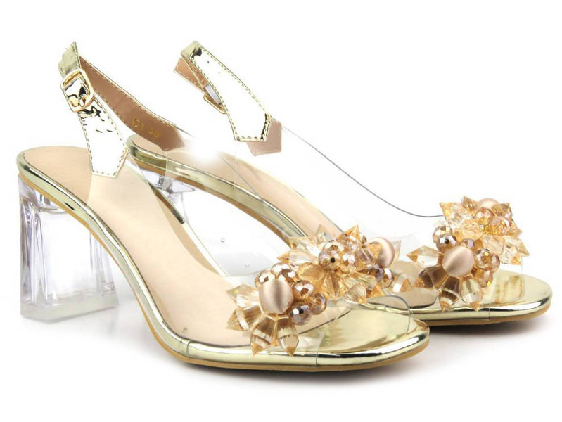 Silikonowe sandały damskie na obcasie - S. Barski MR-C1, złote
