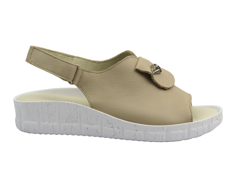 Sandały damskie skórzane ecru Helios Komfort 140