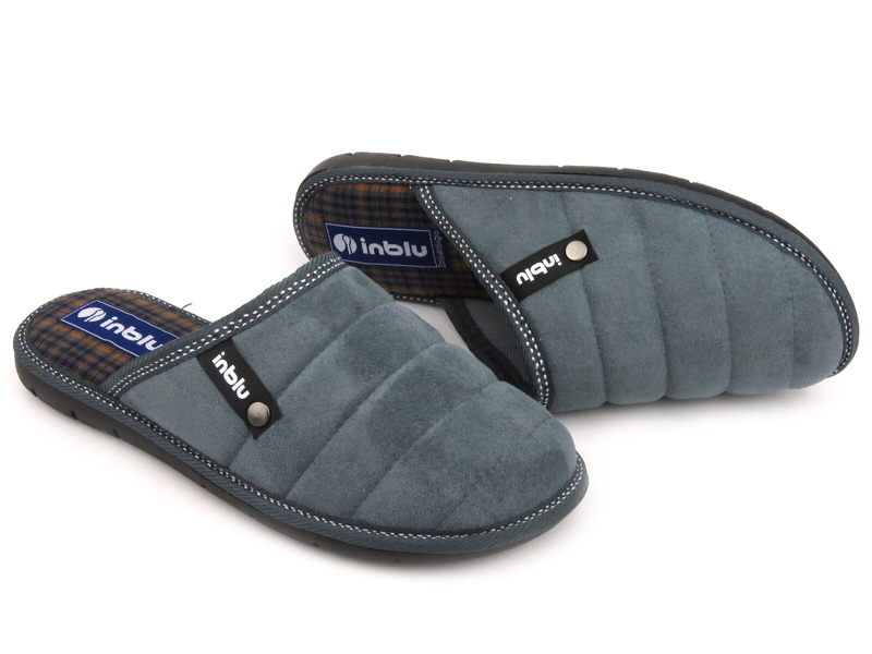 Kapcie męskie z miękkiego materiału - Inblu 91-27, szare