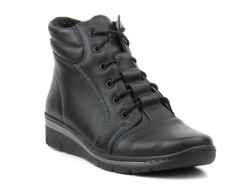 Skórzane botki damskie, ocieplane - HELIOS KOMFORT 562, czarne