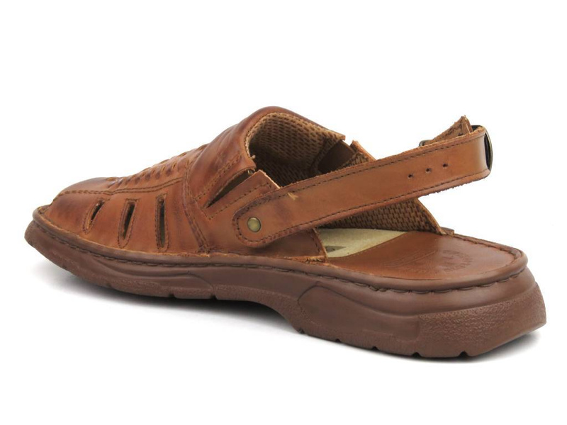 Skórzane klapki męskie ŁUKPOL 806/2, brązowe