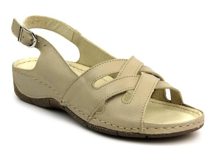 Skórzane sandały damskie - HELIOS Komfort 134, ecru