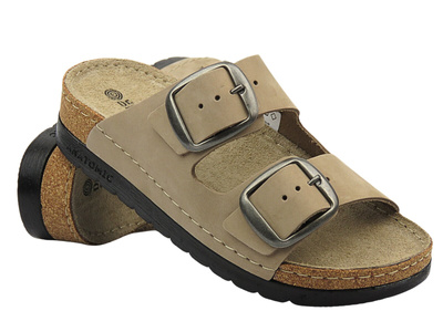 Skórzane klapki damskie - Dr Brinkmann 700741-08, beżowe